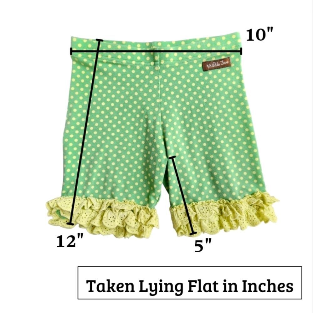 Matilda Jane Girls Shorts Playful Green Yellow Polka Dots & Ruffled Hem Size 8 - Picture 10 of 11